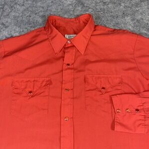 Vintage H Bar C Peal Snap Shirt Mens 18 Red Long Sleeve Ranchwear Western Cowboy